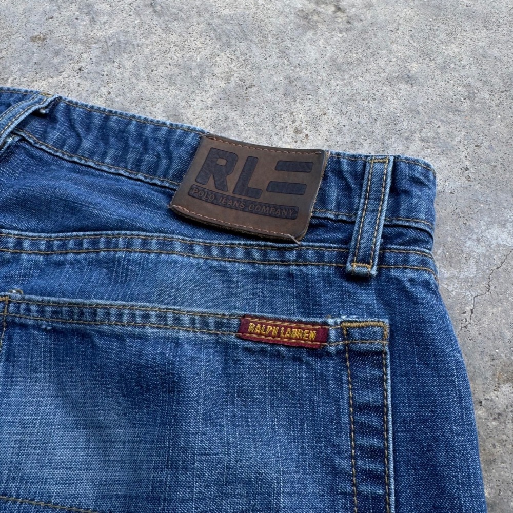 Vintage Y2K Polo Ralph Lauren Baggy Jeans Distressed Wide Leg Blue 34x32 (F1) - Picture 2 of 8